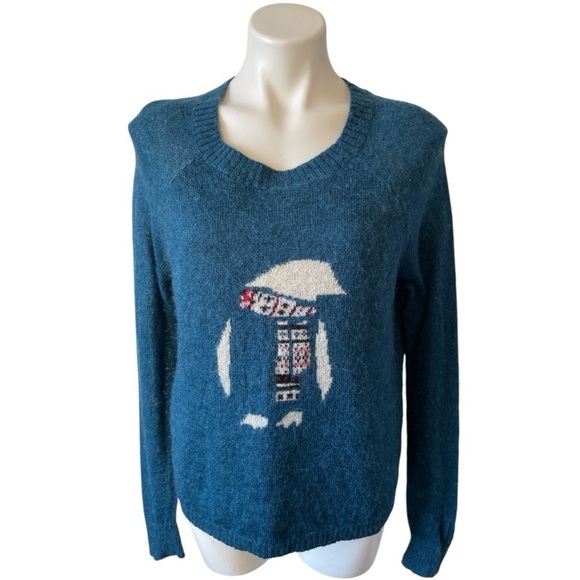 Woolrich Crewneck Sweater Pullover Wool Mohair Teal Blue Penguin Sz Lg - Picture 1 of 11